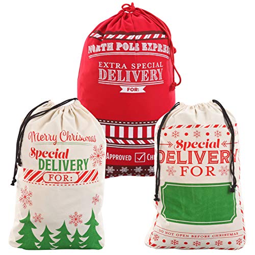3 PCS Christmas Drawstring Burlap Sack P1962
