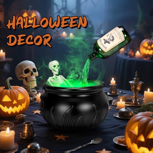 Black Cauldron Halloween Decoration with Skeleton Potion Bottles V3389