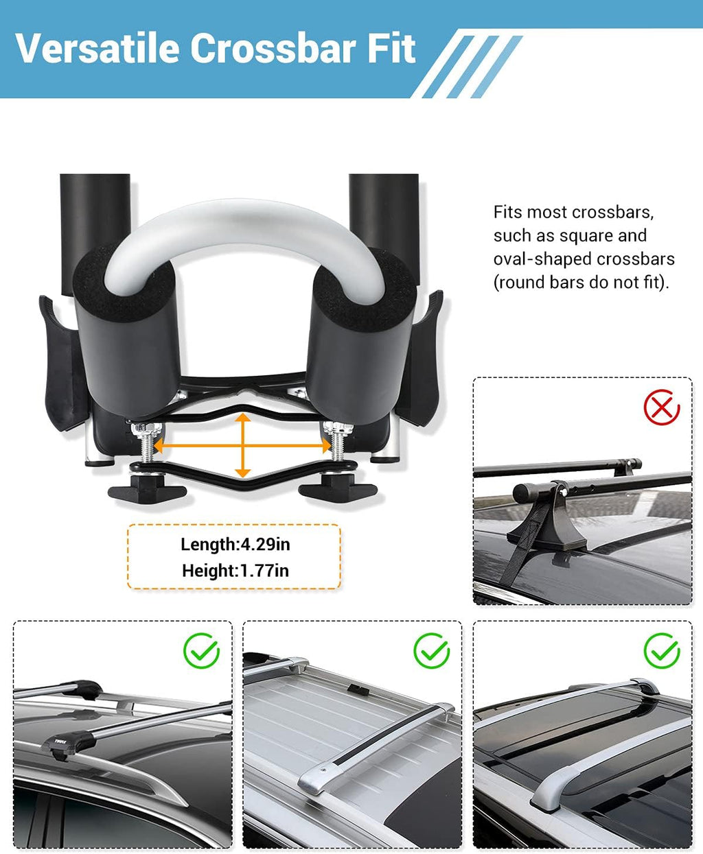 Kayak Roof Rack for 2 Kayaks Folding Aluminum Kayak Carrier J Bar with Paddle Holder M930691