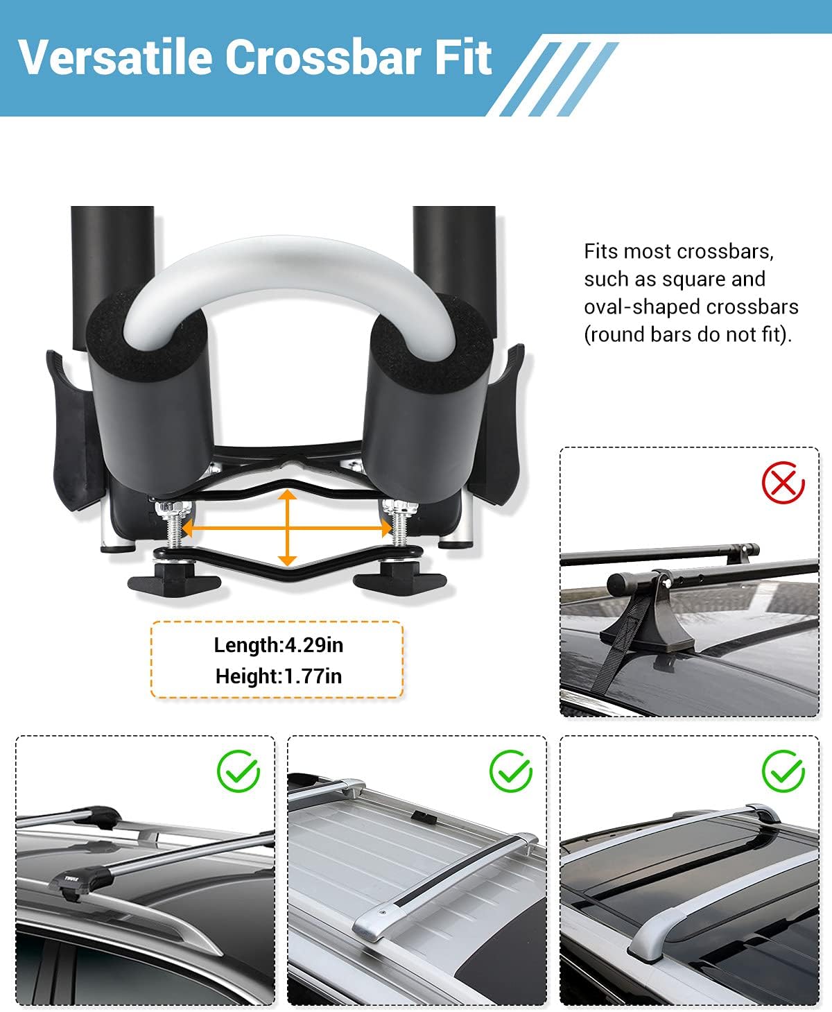 Kayak Roof Rack for 2 Kayaks Folding Aluminum Kayak Carrier J Bar with Paddle Holder M930691