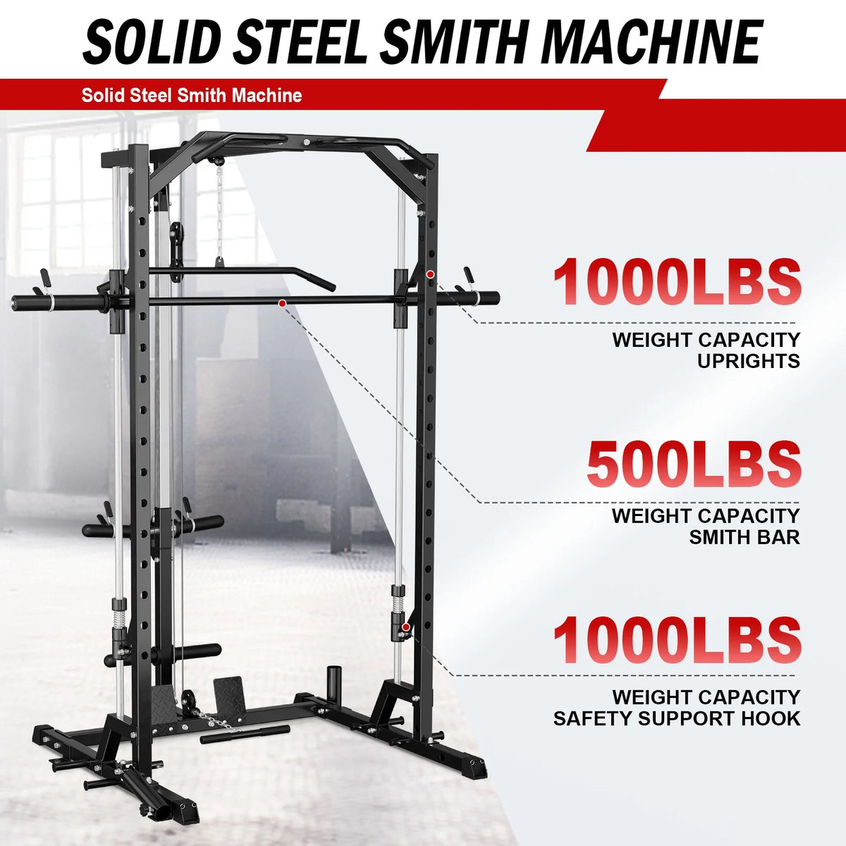 Smith Machine Squat Rack with Lat Pull Down System K716494
