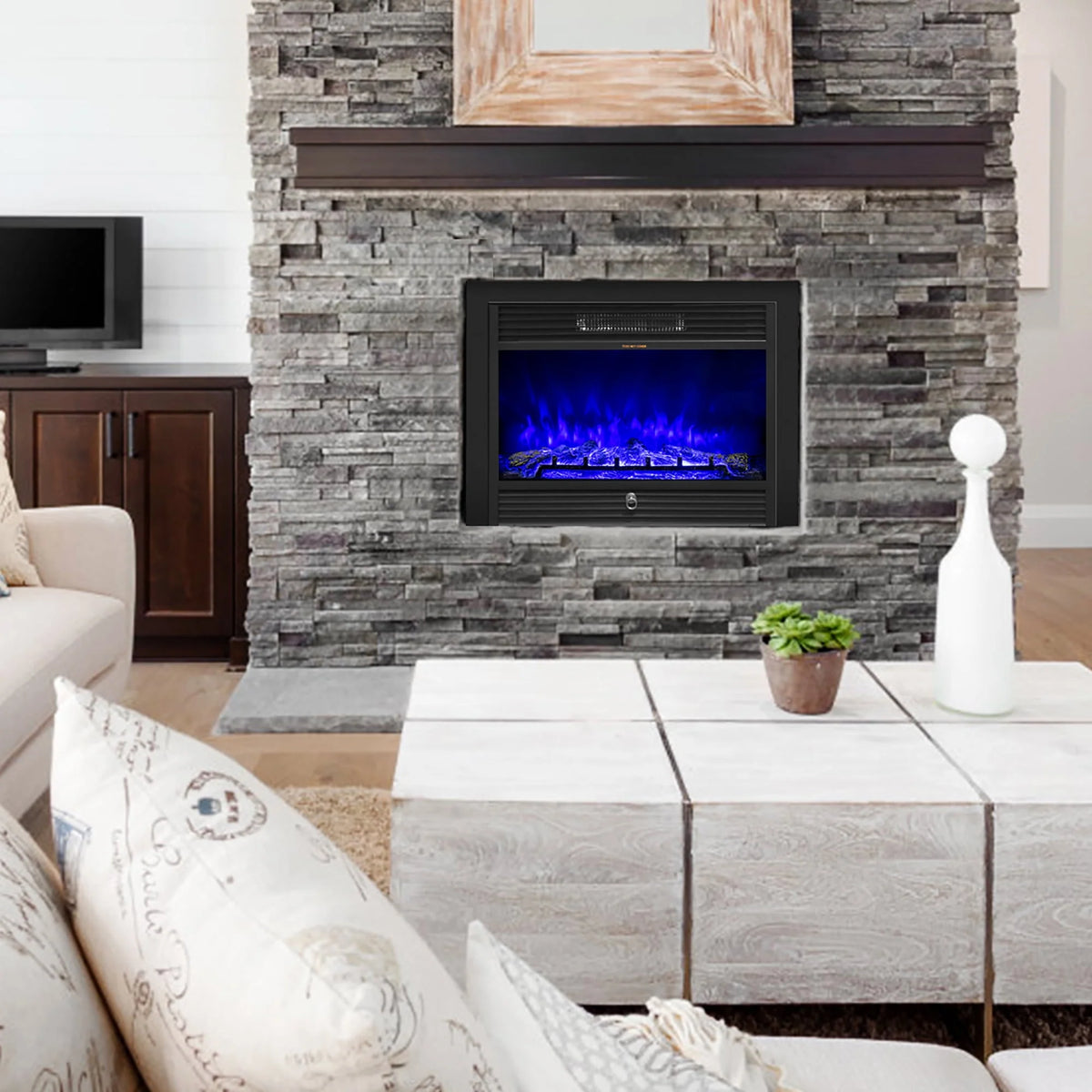 28.5 Electric Fireplace Insert Heater with Remote X989313