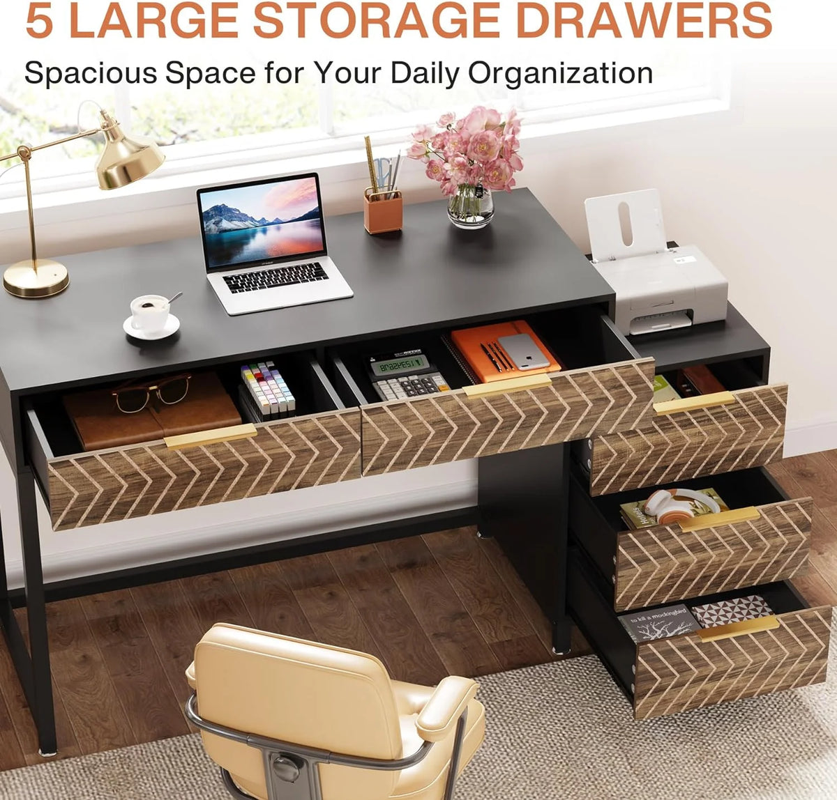 47" Computer Desk with 5 Drawers J7431