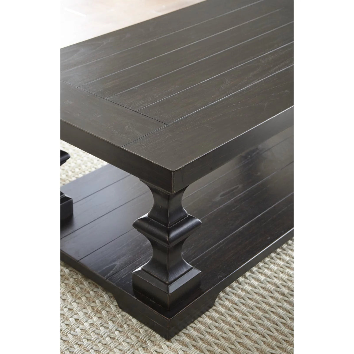Ebony Coffee Table with Planked Top and Pedestal Base C912070