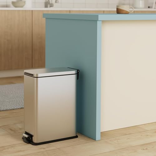 4 Gallon Slim Stainless Steel Step Trash Can with Soft Close Lid K71865