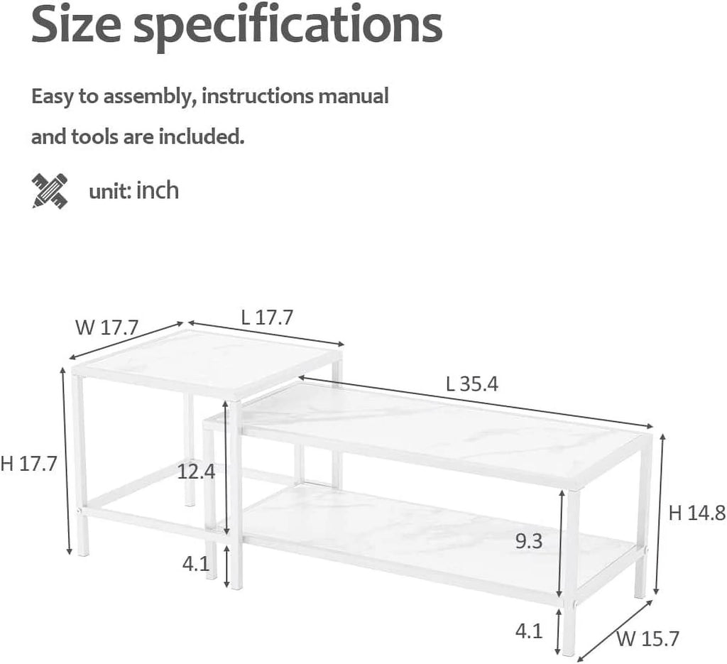 Marble Color Top Nesting Coffee Table Set with Metal Frame N456918
