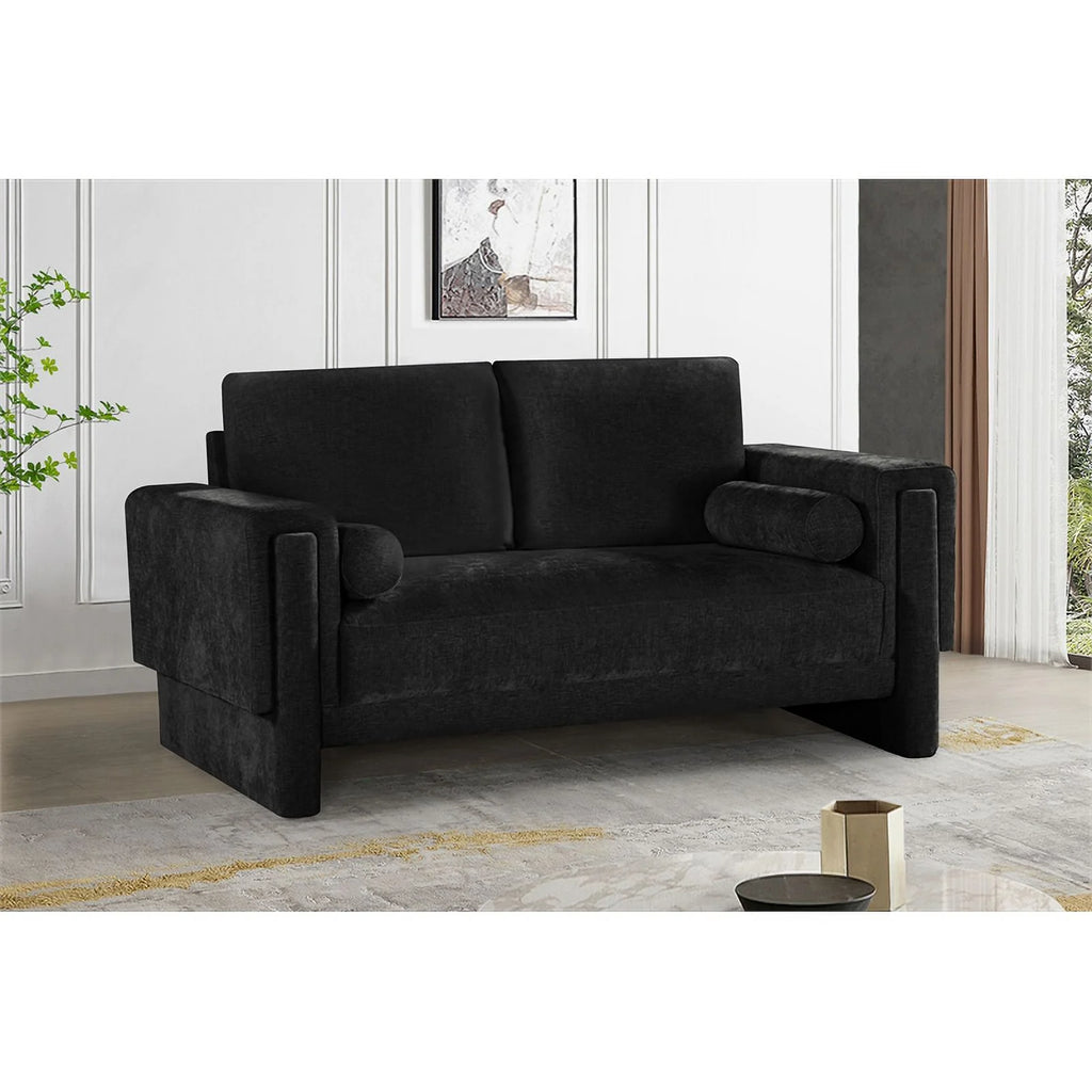 Black Chenille Fabric Loveseat J9503