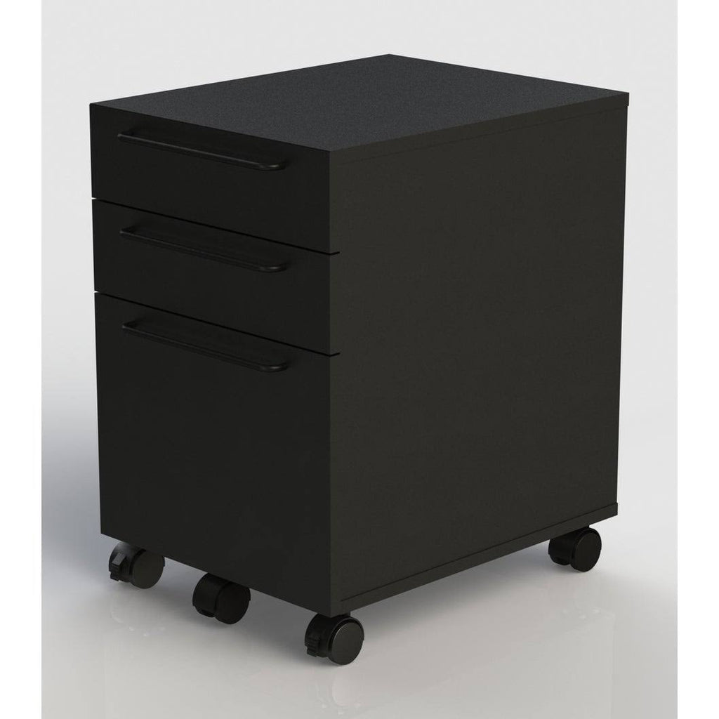 Black Engineered Wood Mobile Pedestal with Castors O2144