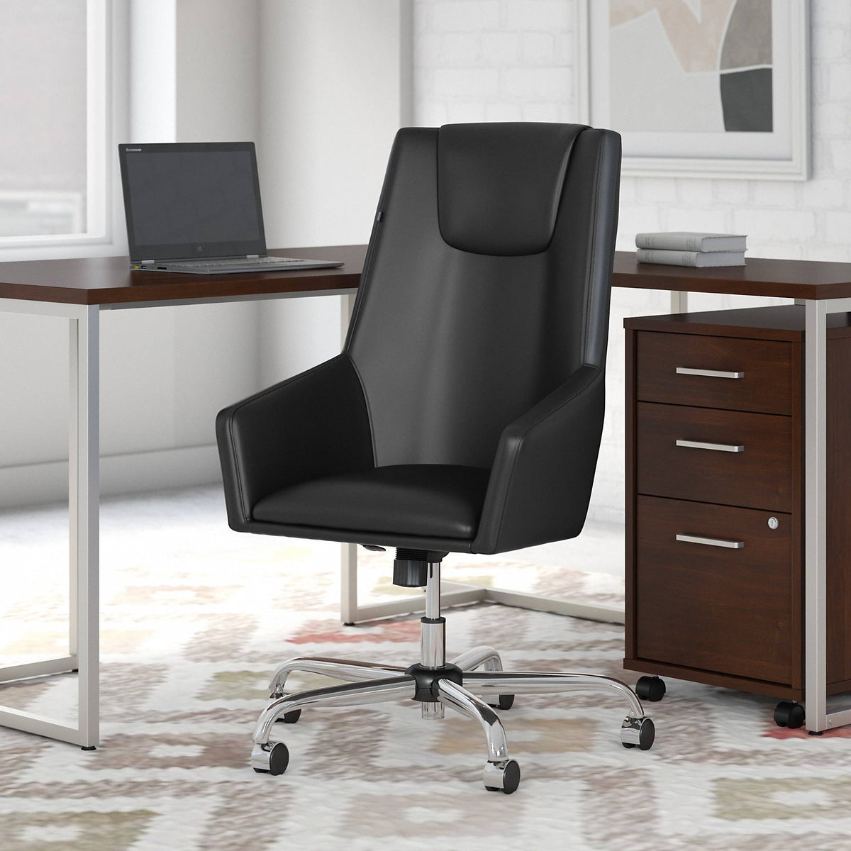 Black Leather Box Chair U15990
