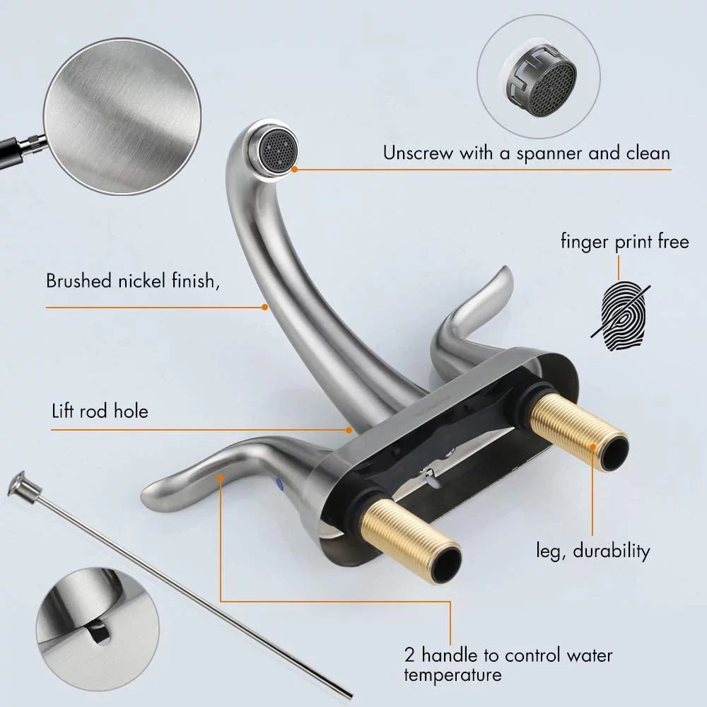 2 Handle 4 Inch Centerset Bathroom Sink Faucet with Lift Rod Drain Stopper A851000