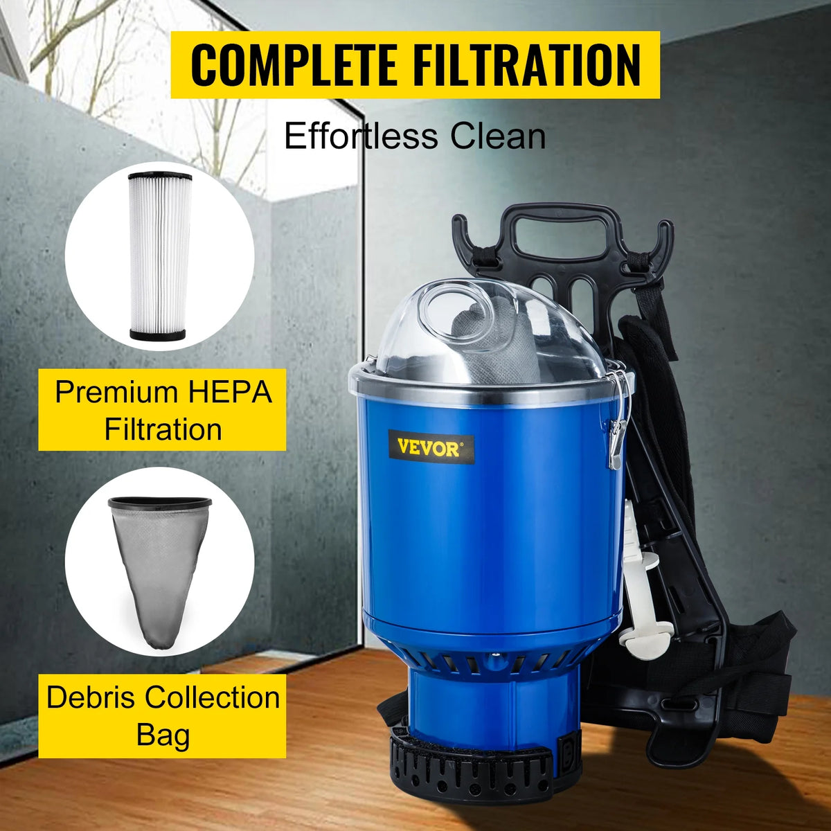 Commercial 5 in 1 HEPA Backpack Vacuum Cleaner with Telescoping Wand V2522