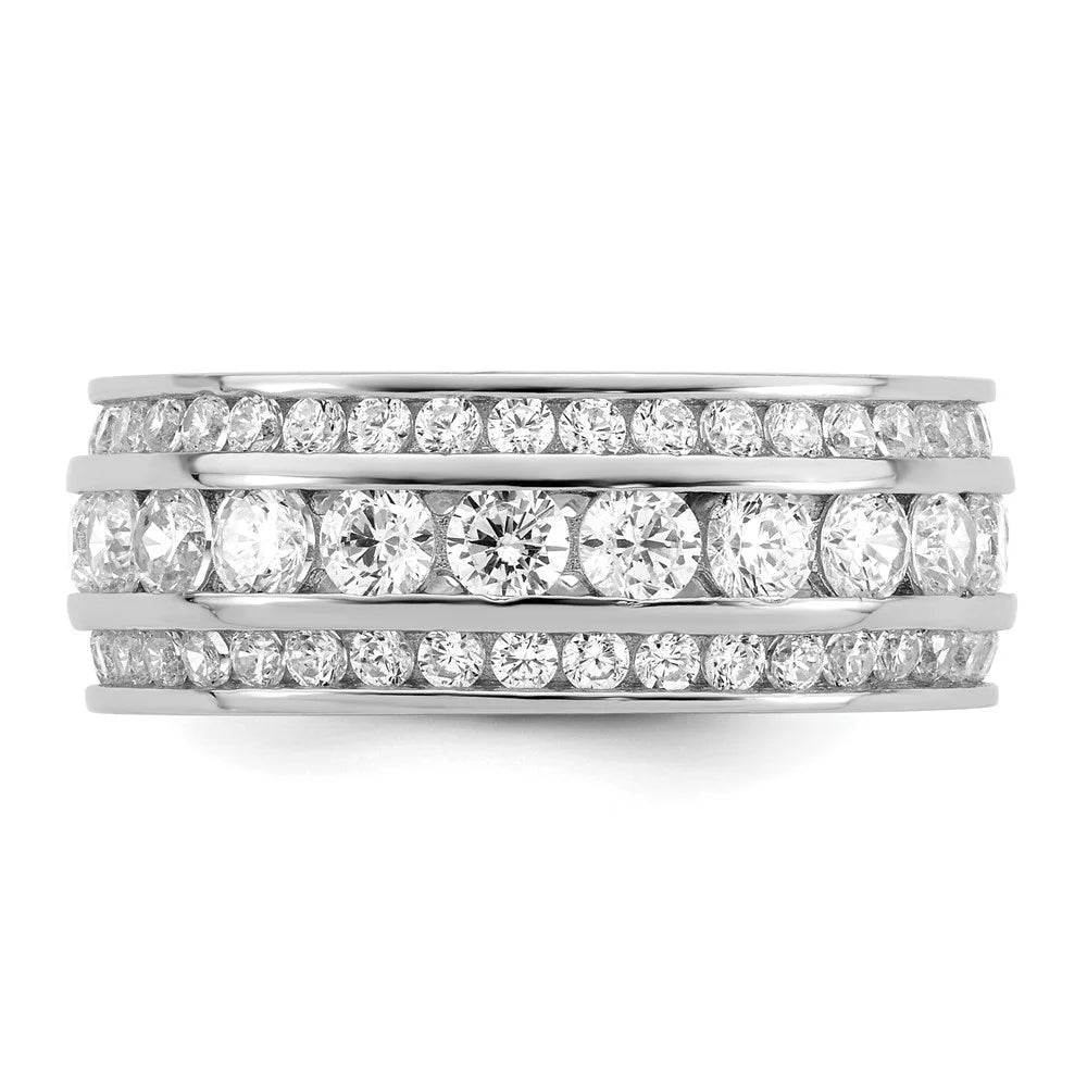 925 Sterling Silver Rhodium-plated CZ 3-row Eternity Ring Size 7 J571186
