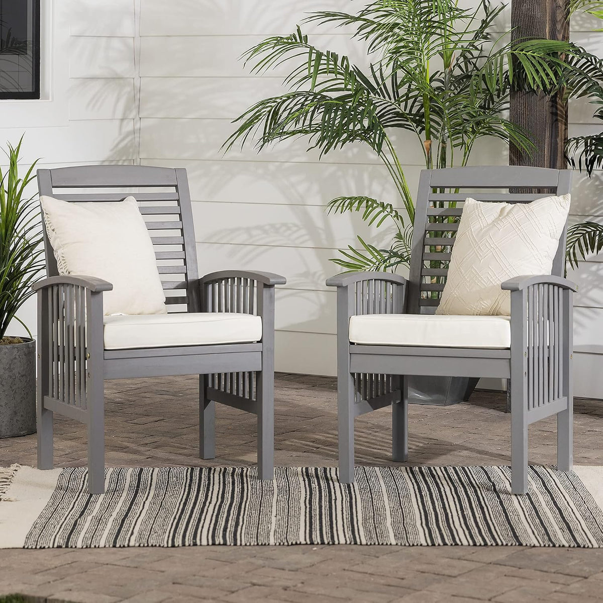 2 Piece Solid Acacia Wood Outdoor Dining Chairs, Set of 2, Brown D508