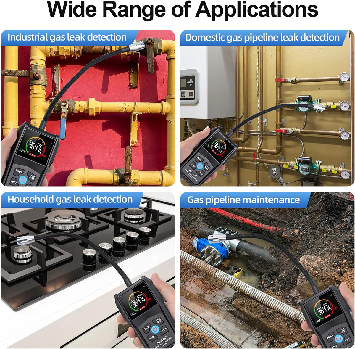 Gas Leak Detector with Alarm and Color LCD Display 0-50000PPM Pack of 2 T4674