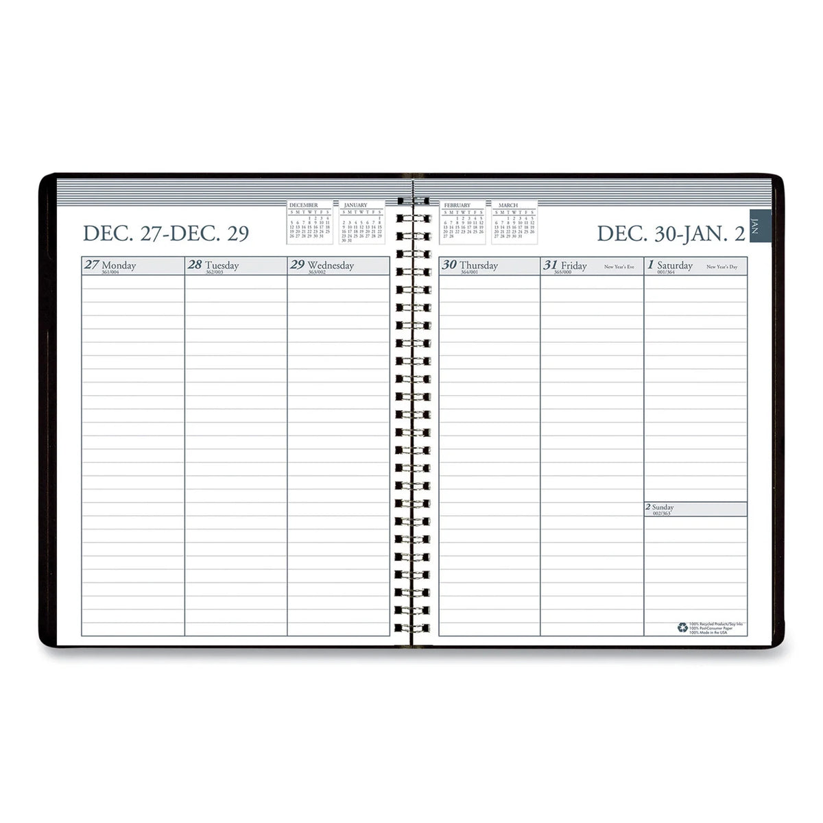 Ruled Weekly Appointment Book 8.75 x 6.88 Black Q662943