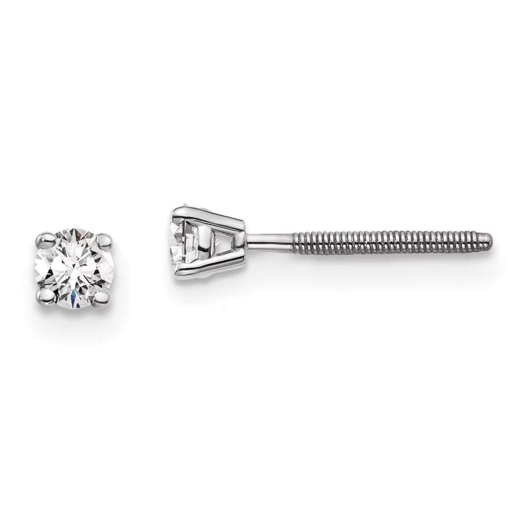 14k White Gold 1/5 Carat Total Weight Round Lab Grown Diamond Screw Back Stud Post Earrings Z38254