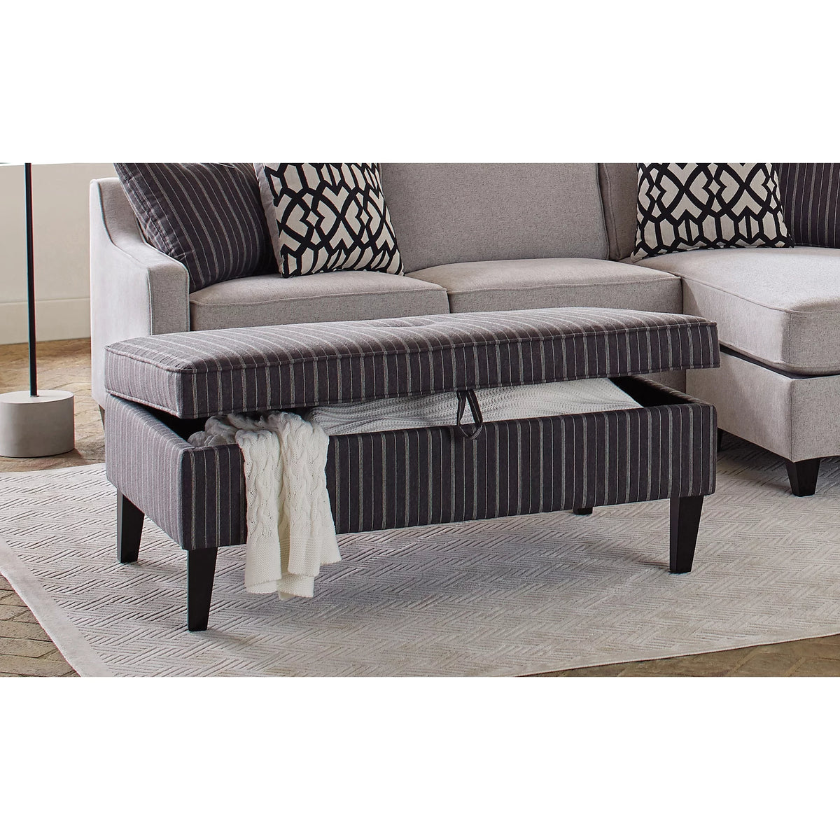 Rectangular Upholstered Storage Ottoman Black and White C3517