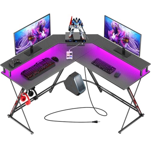 50.4” L-Shaped Gaming Desk with LED Light & Power Outlets G497198