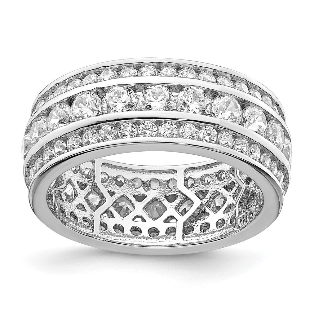 925 Sterling Silver Rhodium-plated CZ 3-row Eternity Ring Size 7 J571186