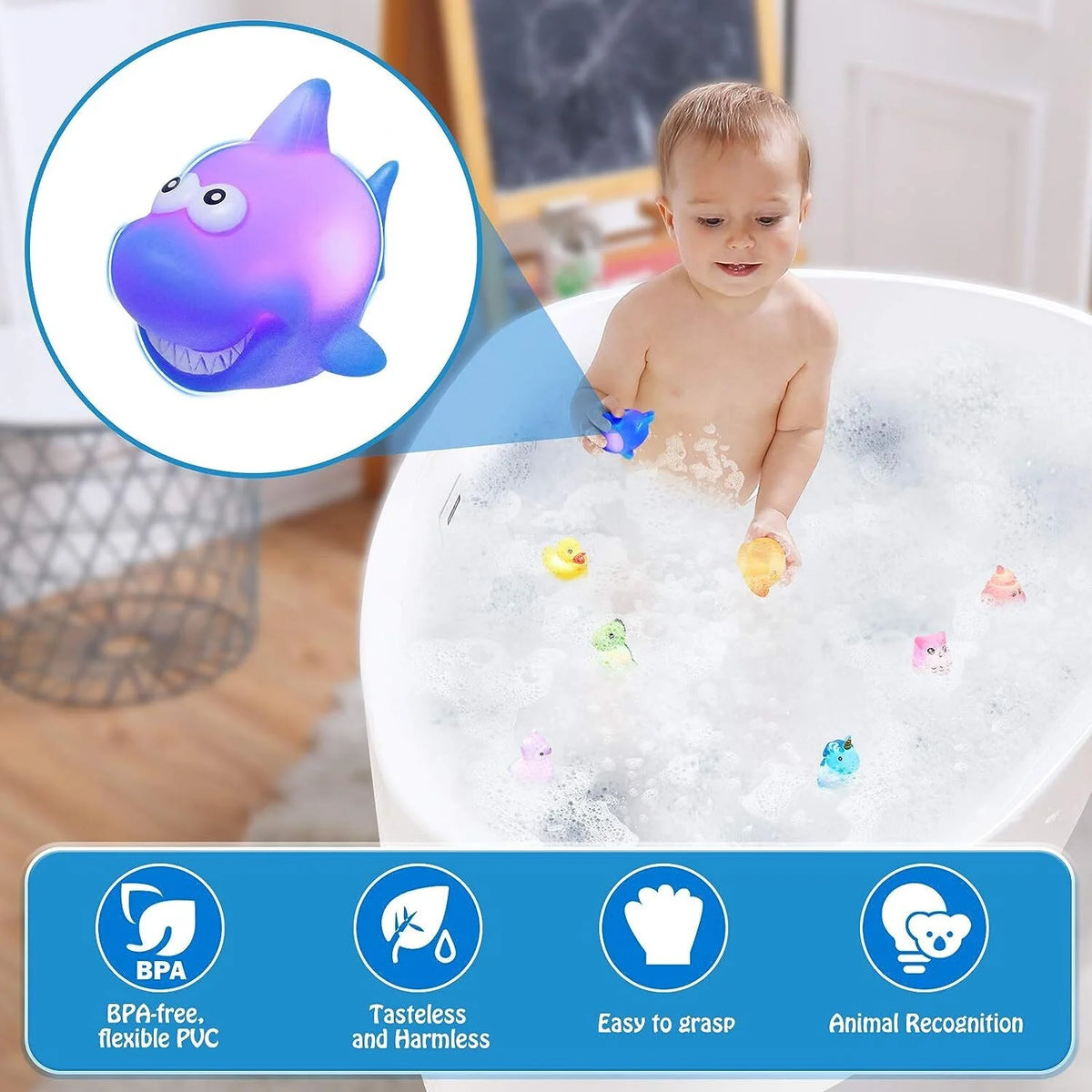 LED Light Baby Bath Toys Set with Storage Bag I5387