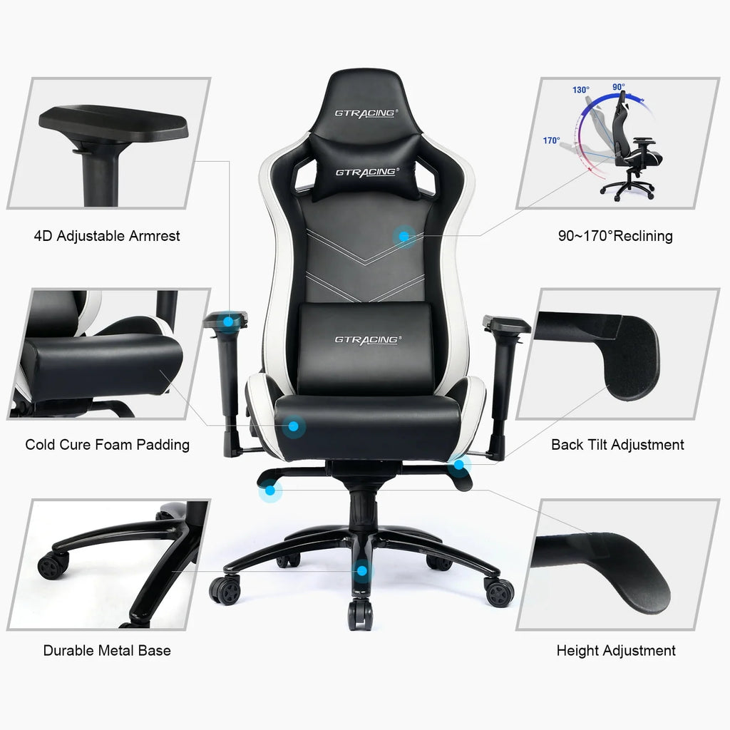 Gaming Chair Big and Tall High Back with 4D Armrests White M458