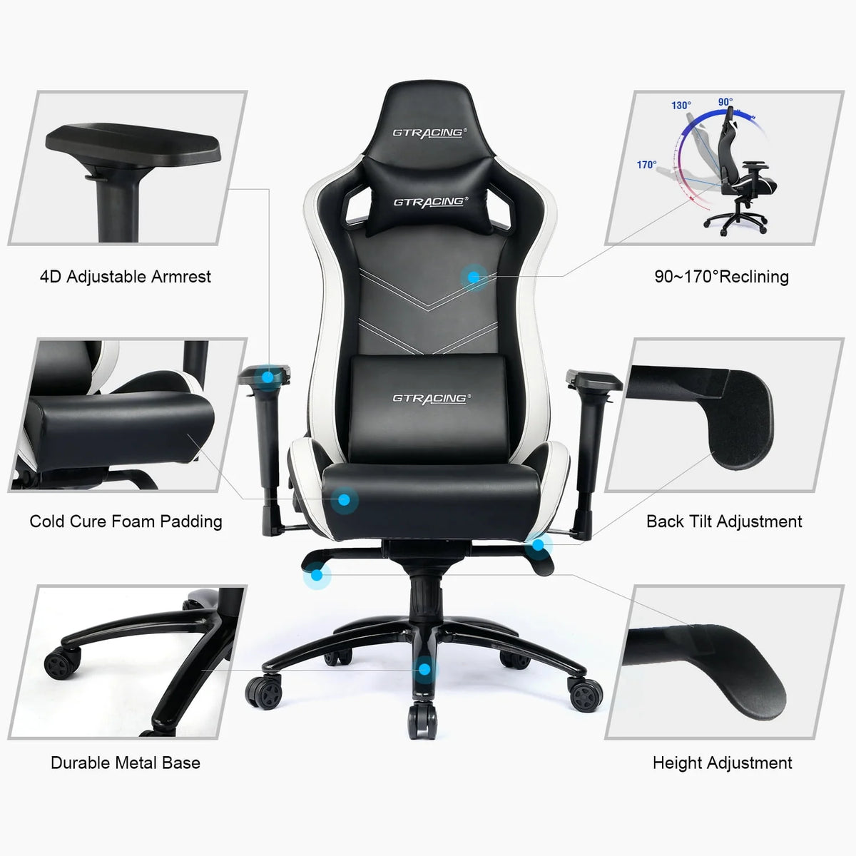 Gaming Chair Big and Tall High Back with 4D Armrests White M458