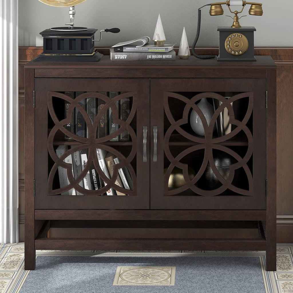 Navy Blue Wood Accent Buffet Sideboard with Doors and Adjustable Shelf O669