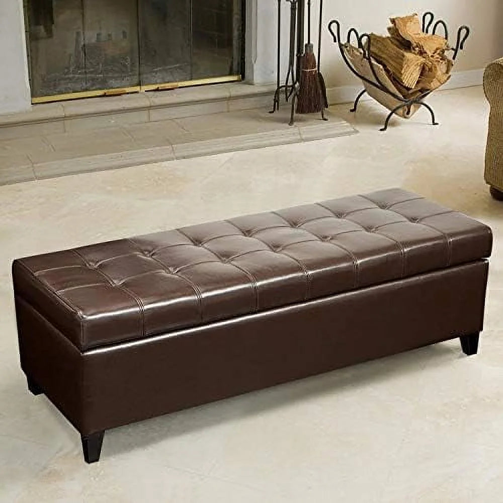 Rectangular Tufted Bonded Leather Ottoman Bench H226