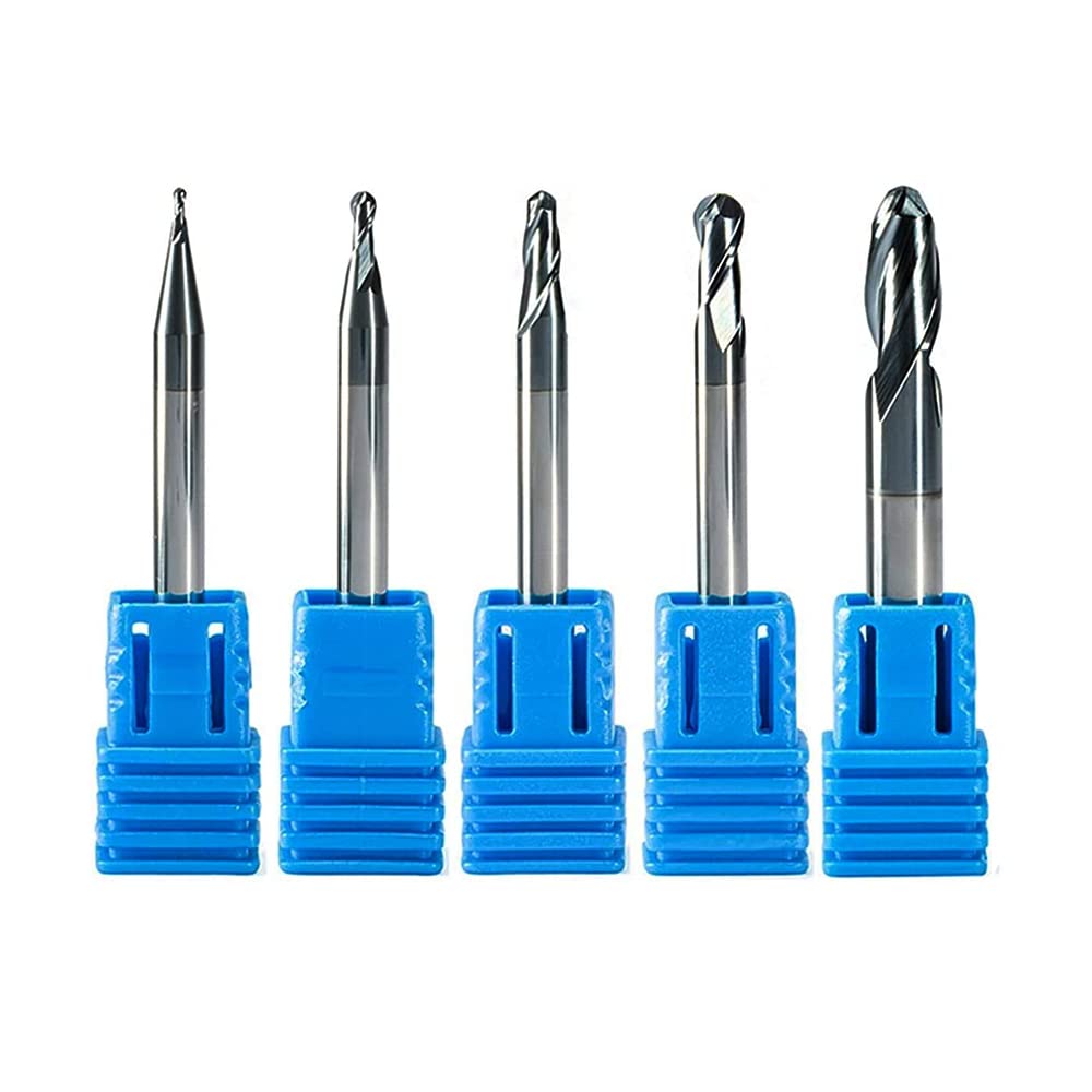 5PCS Ball Nose Carbide End Mill Set CNC Router Bits 2 Flute Spiral Milling Tool C53820