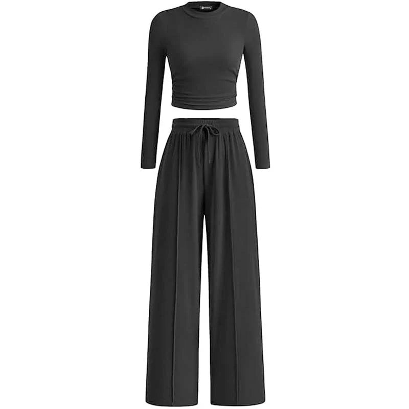 Crop Top Straight Leg Pants 2-Piece Lounge Set X646728