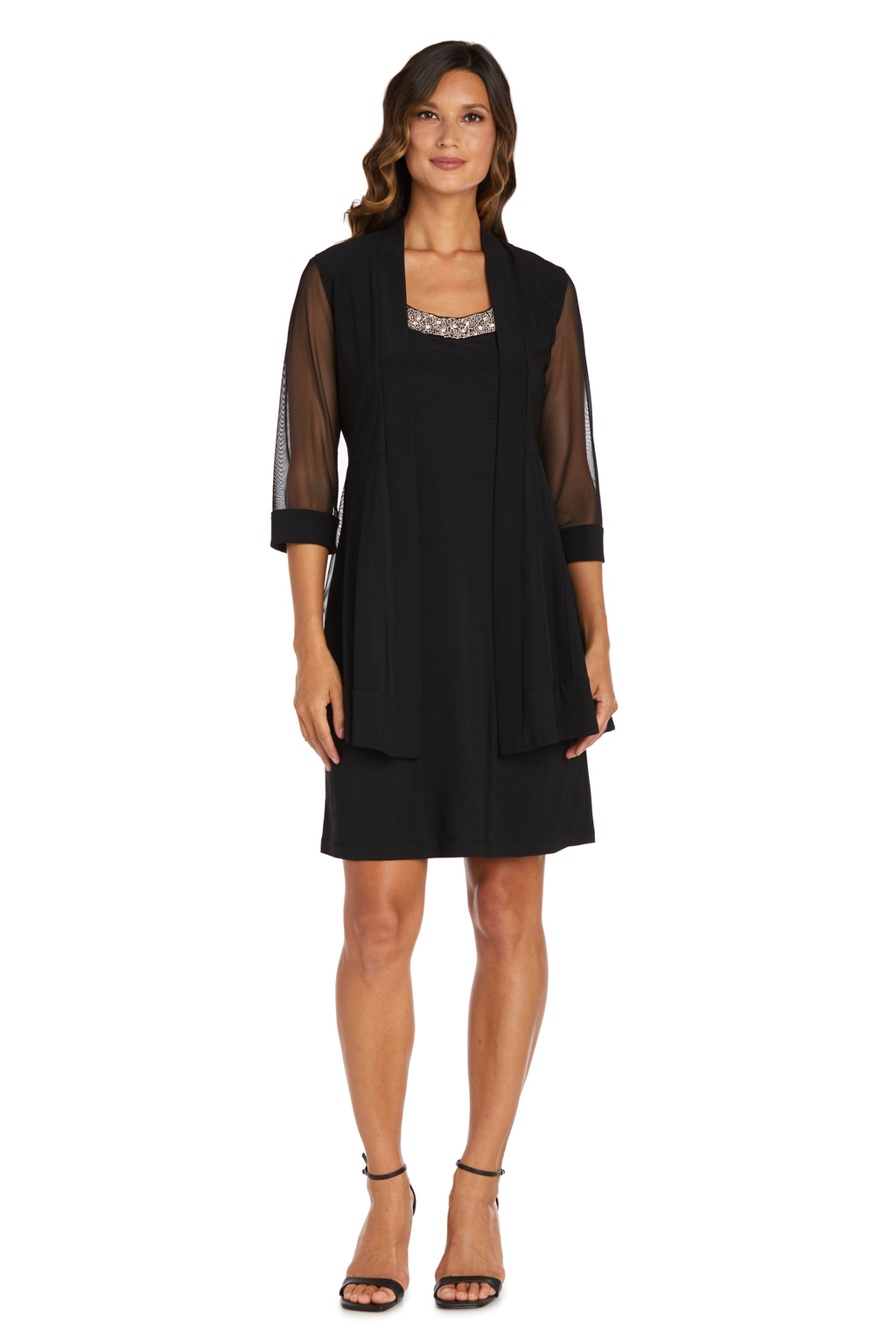 Two-Piece Dress with Beaded Neckline and Jacket with Sheer Sleeves C20978