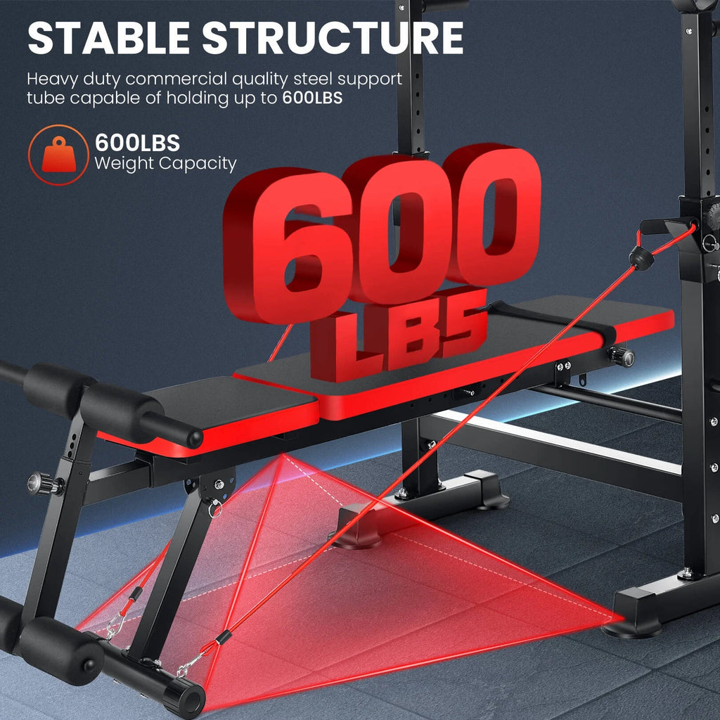 Adjustable Weight Bench Set with Barbell Rack L4785