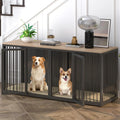 Black Large 2 Dog Steel Frame Wooden Top Crate Furniture C250614